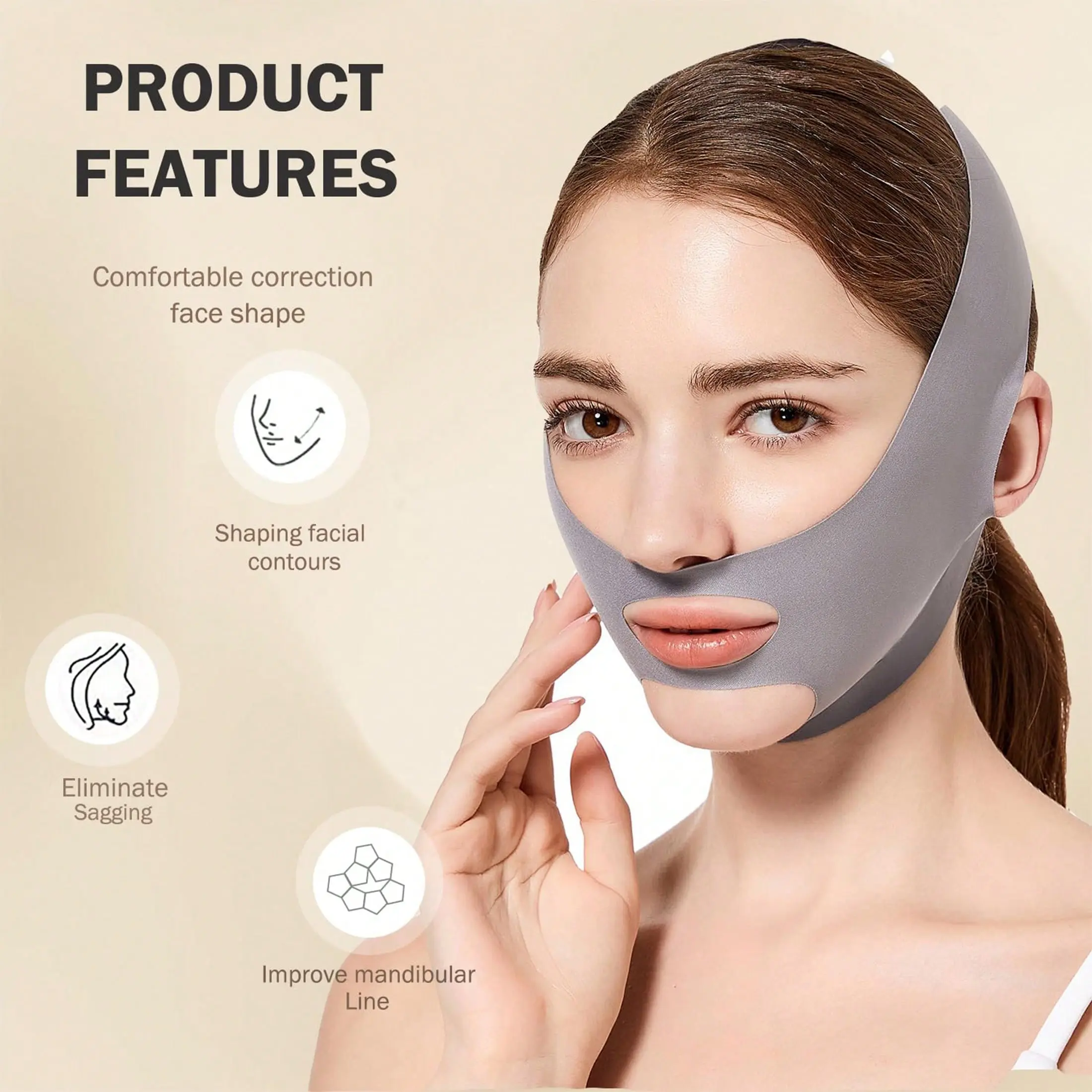 Face lift for the face, double chin sleep mask, full-face lift to prevent sagging. V-shaped face mask for facial contour lift, facial lifting tool, sleep bandages for double chin and nasolabial folds. Universal for both men and women.