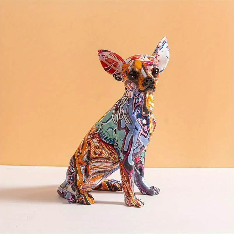 Handmade Decorative Chihuahua-a Dog Statue, New Product 1-Piece Resin Sculpture, Creative Color Home Decor for Living Room & Office, One-Piece