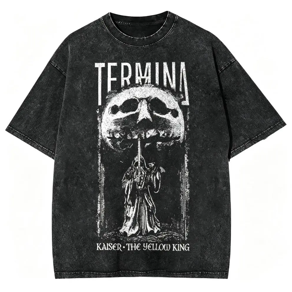 Fear And Hunger Termina Kaiser The Yellow King Vintage Washed Cotton Oversized T-Shirt, Dark Horror Game Graphic Comfort Outfit, Best Holiday Gift For Him Her Valentine Birthday Present For Family Friends Indie Horror Game Fan Casual Streetwear Tee