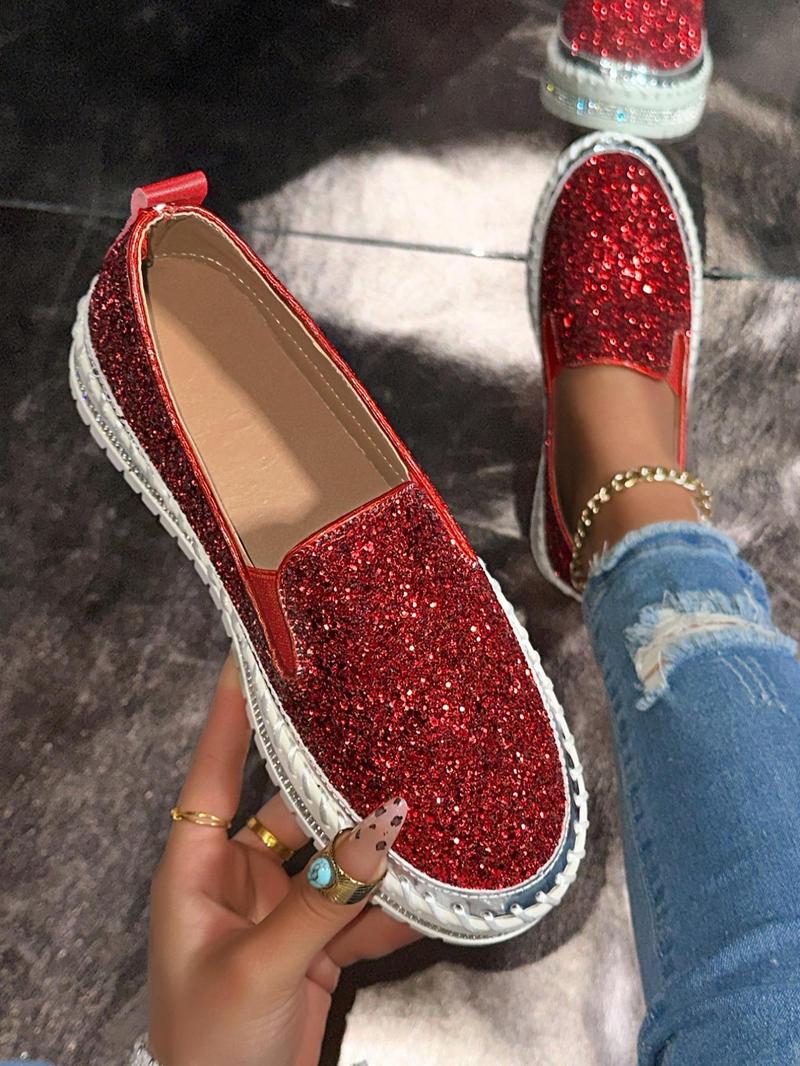 Women's Fashionable Glitter Rhinestone Decorated Slip on Loafers, Casual Comfortable Low Top Shoes for Daily Wear, Lightweight Breathable Shoes for Women & Girls