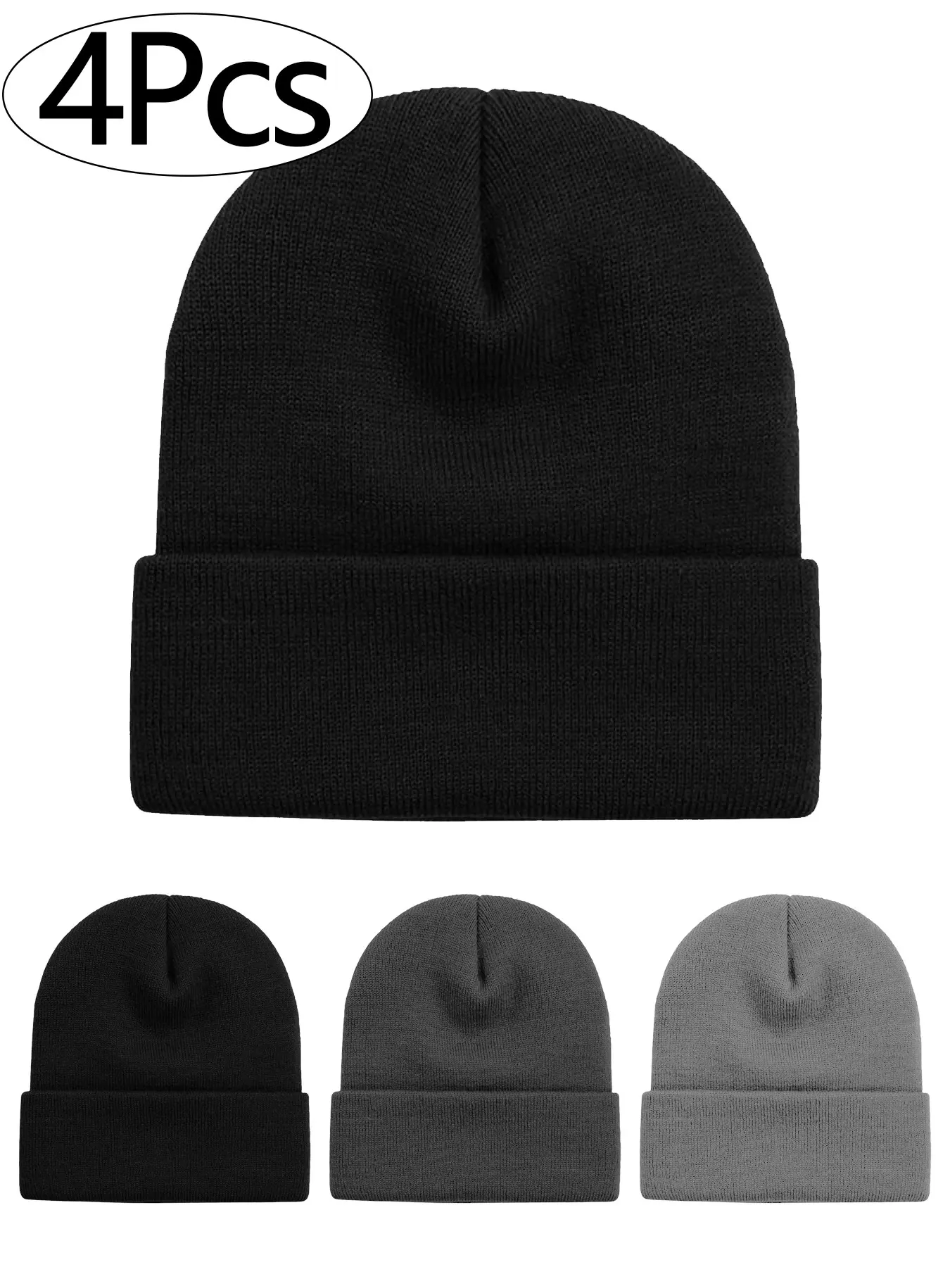 4PCS Beanie Hats for Men Beanie for Women Winter Knitted Hat Stocking caps, Soft Ski Hat Warm Blank Fashion Beanie Hat
