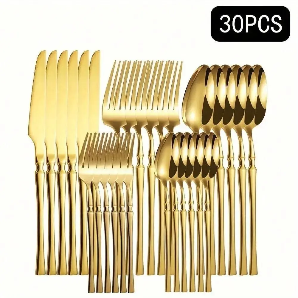 Stainless Steel Cutlery Set, 30 Pieces Including Knife, Fork, Spoon, Dessert Spoon, Dessert Fork, Suitable for Home and Restaurant Use
