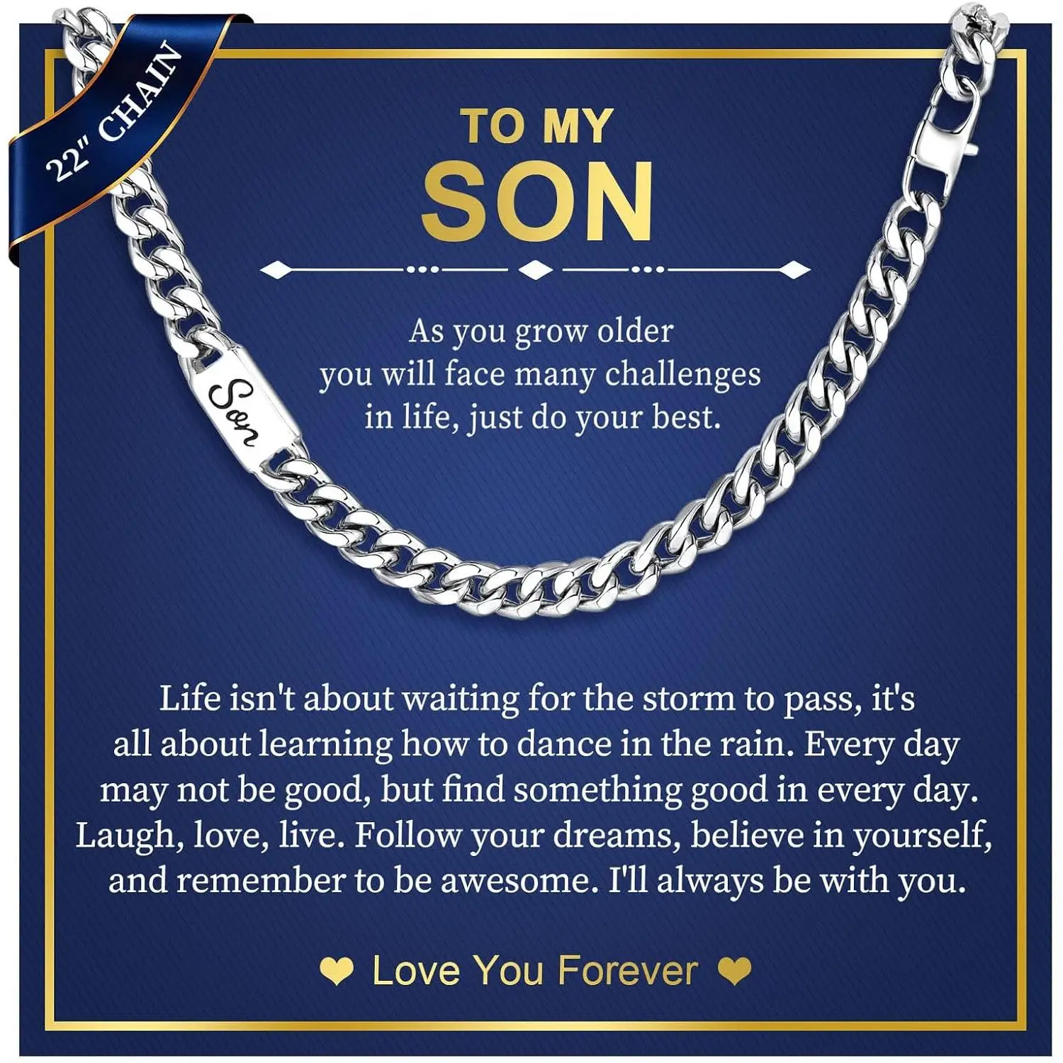 Cuban Link Chain Necklace for Men : Men's 316L Stainless Steel  Love You Forever Engraved Curb Chains Necklaces for Son Grandson Nephew Boyfriend,  Gifts for Birthday Valentines