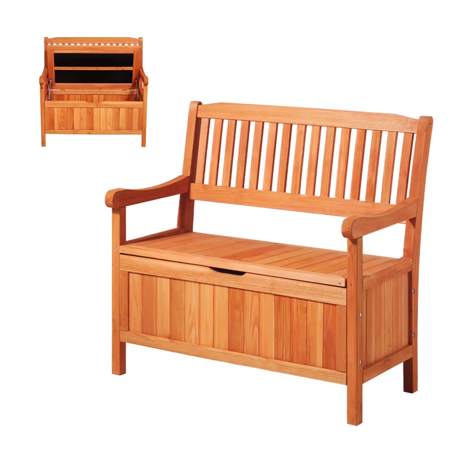 VEVOR Outdoor Storage Bench, 2-Person Wooden Storage Bench, 33 Gallons Deck Box with Side Handle, Supports up to 705 lbs, Outdoor Seating Porch Decor, for Patio Garden Balcony Yard