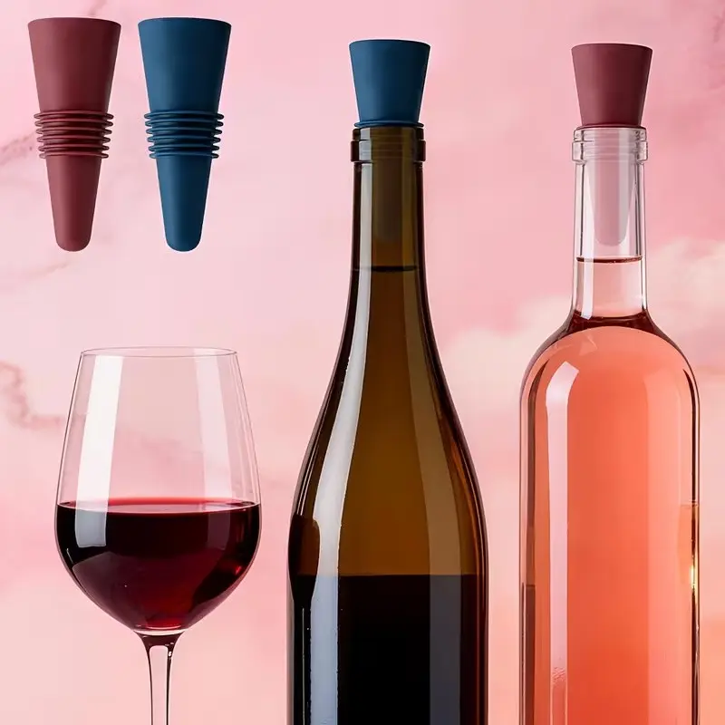 2pcs Wine Bottle Stopper, Soft Silicone Beverage Seal, Grippy Top, Keeps Wine and Champagne Fresh, Ideal for Home Use