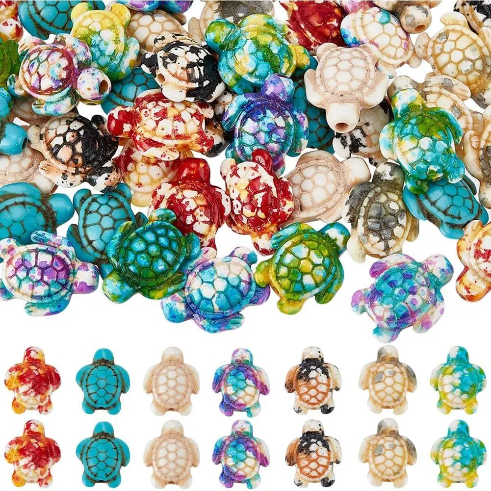 1 Box 70 count 7 Colors Turtle Beads Bulk Sea Turtle Bead Charms Synthetic Turquoise   Tortoise Loose Spacer Beads for DIY Crafts  Necklace Bracelet Making Bead