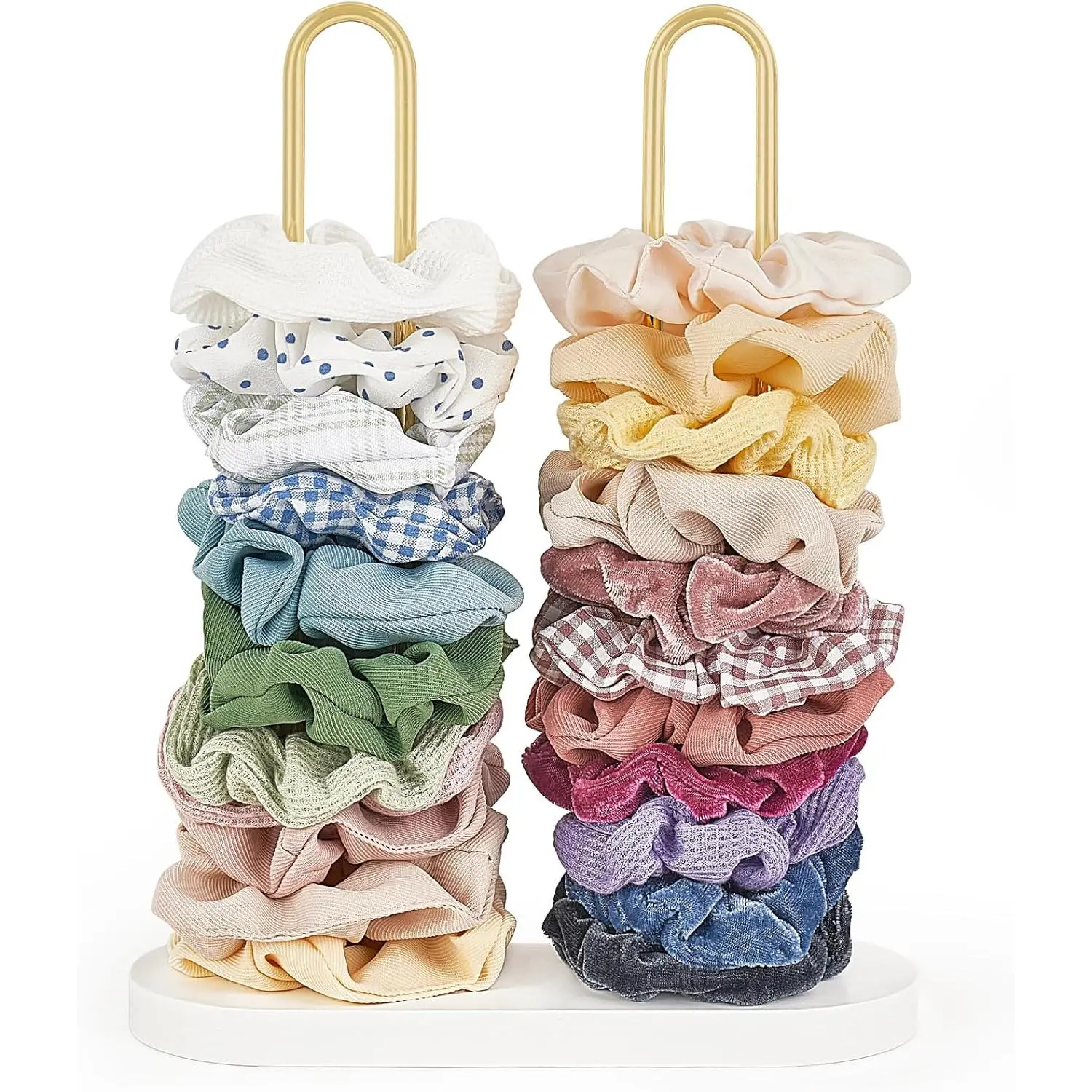Scrunchie Holder Hair Tie Organizer Stand 2 Tier Metal Scrunchies Organizer Modern Hair Accessories Organizer Storage Display 50-70 Scrunchies Jewelry Scrunchy Holder for Girls, Gold