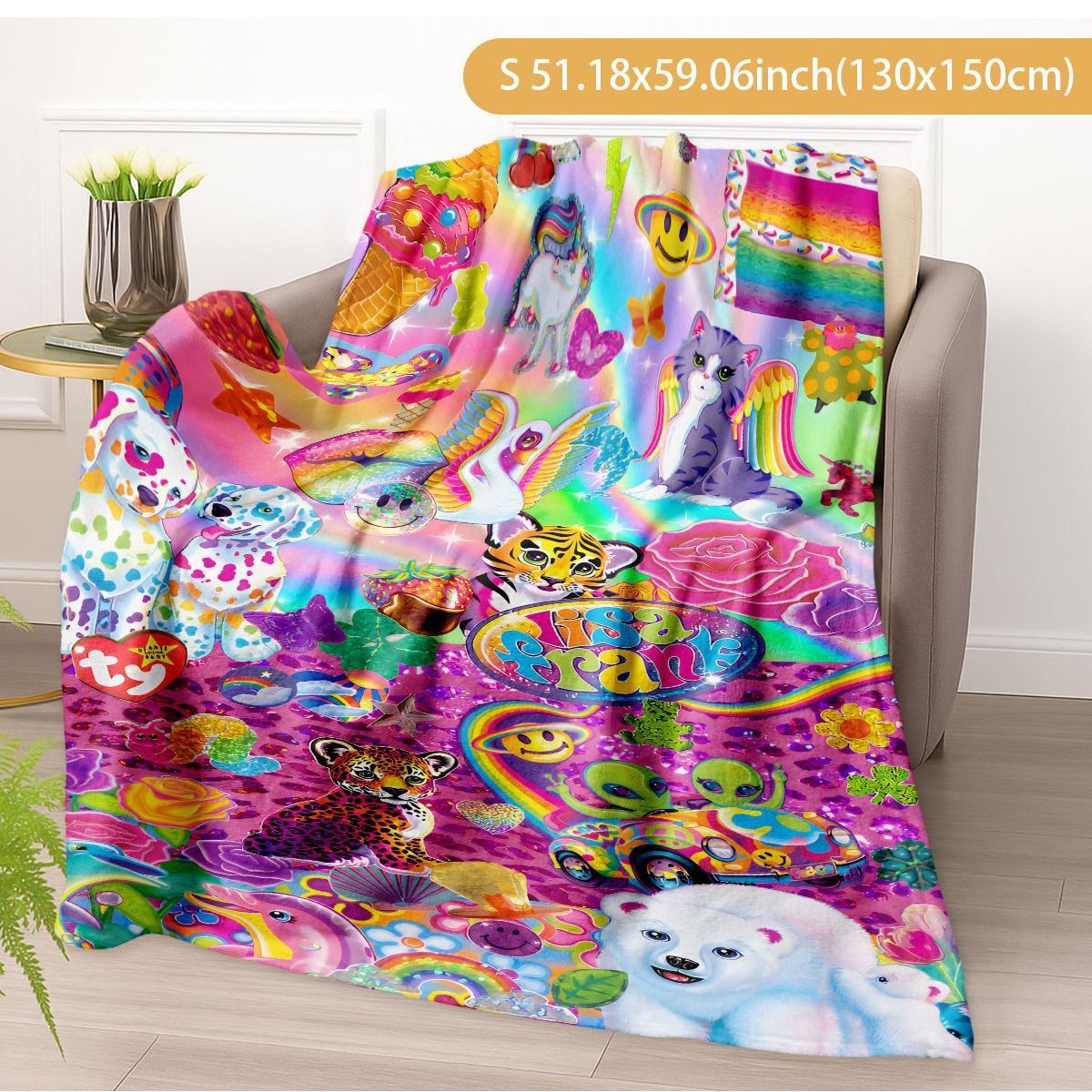 Lisa Frank Collage Themed Blanket, Vibrant & Playful Style, Features Colorful Characters, Soft and Warm, Perfect for Home Relaxation, Flannel Blankets