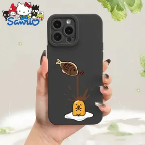 Phone Case - Sanrio Presents a Soft Black Phone Case Featuring a Creative Wooden Fish Gudetama Design, Compatible with for Iphone 17 Pro, Air 17 Pro Max, 16, 15, 14, 13, 12, 11 Mini, Pro Max, XR, X, 7 Plus
