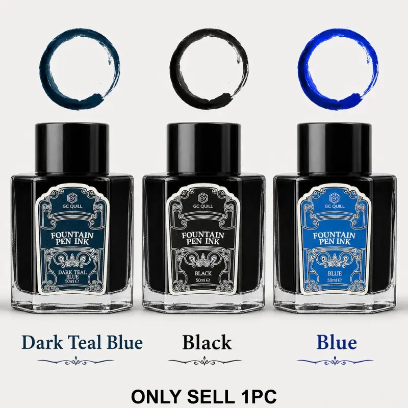 GC QUILL 50ml Fountain Pen Ink Bottle, Smooth Non-Clogging Fountain Pen Refill Ink, Premium Black Ink for All Fountain Pens, Large Capacity Bottled Ink Stationery Gift, Writing Tools, Calligraphy