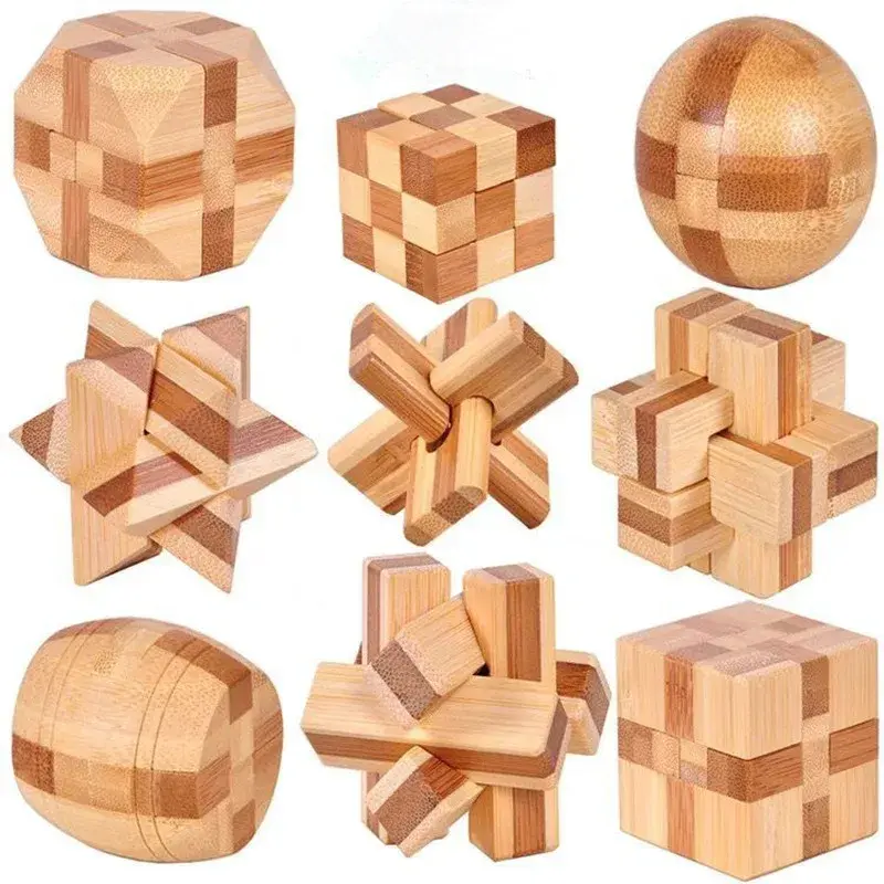 Handmade Bamboo Kong Ming Lock | 3D Brain Teaser Puzzle Toy | Educational Math Game for Kids & Adults | Unique Gift Idea