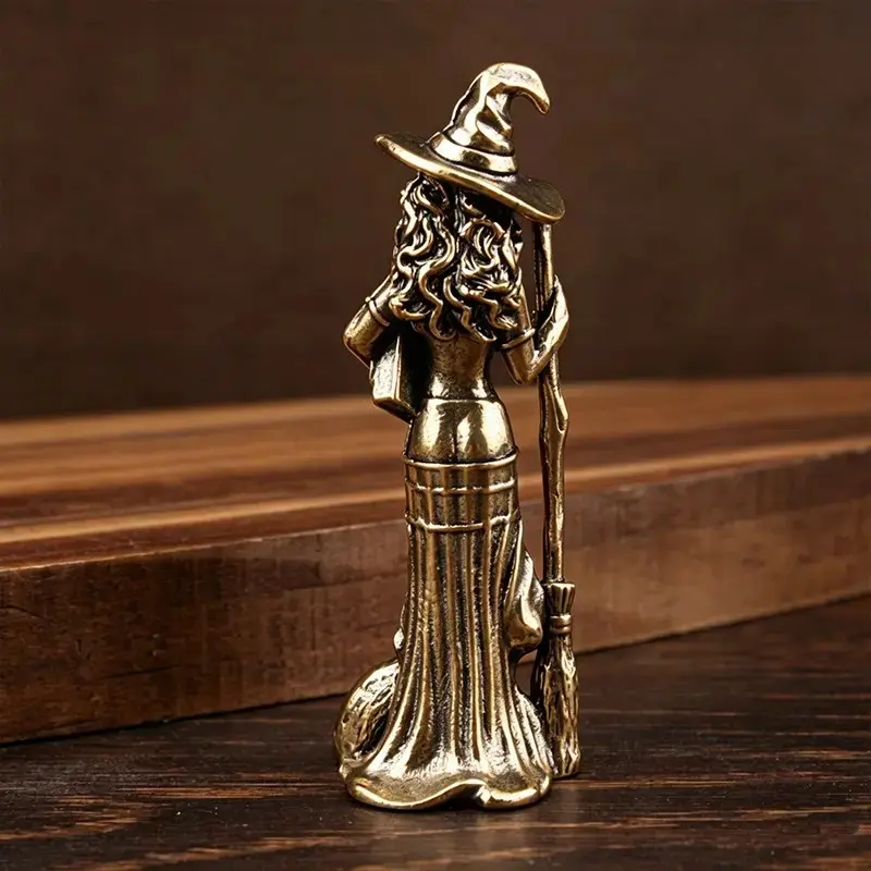 Handmade Brass Witch Statue, Metal Ornament, Home Decor, Bronze Witch Sculpture, Craftsmanship Art Piece, Unique Wall Decoration, Decorative Sculptures