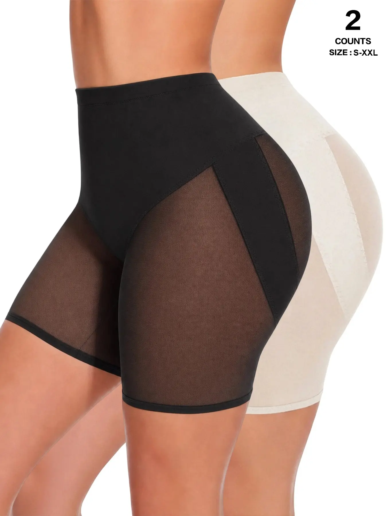 Women High Waist Mesh Splicing Butt Lifting Shapewear Shorts, Tummy Control Anti-Chafing Body Shaper, Slim Fit Elastic Waist