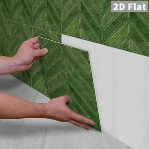 10PCS/Color Box GST Dark Moss Green Vintage Antique Stone Herringbone PE Foam Tile Stickers, Waterproof Oilproof Shock & Wear Resistant, Peel & Stick on Smooth Surfaces for Bedroom Kitchen Bathroom School Office Home & Commercial Wall Renovation Decor