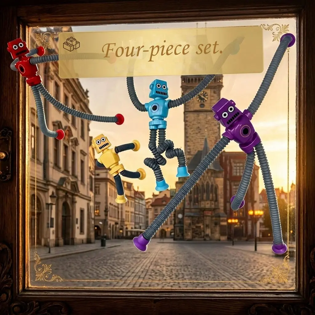 4-Piece Transforming Robot Toy, Cartoon Creative Puzzle, Stress Relief, No Battery Needed, Perfect Gift for Boys and Girls