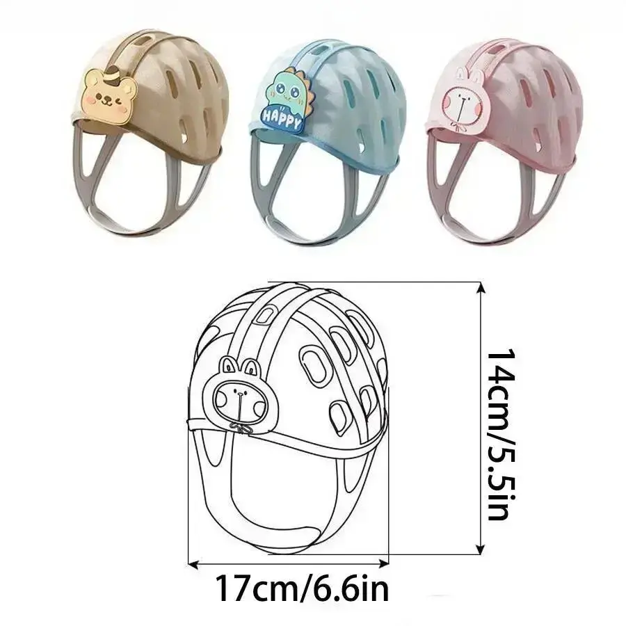Baby Head Protection Helmet - Plastic Baby Items Anti-Fall Safety Hat for Infants, Soft Breathable Blue Little Dinosaur Character Cushion Cap, Lightweight Shock-Absorbing Gear for Crawling, Everyday Protection