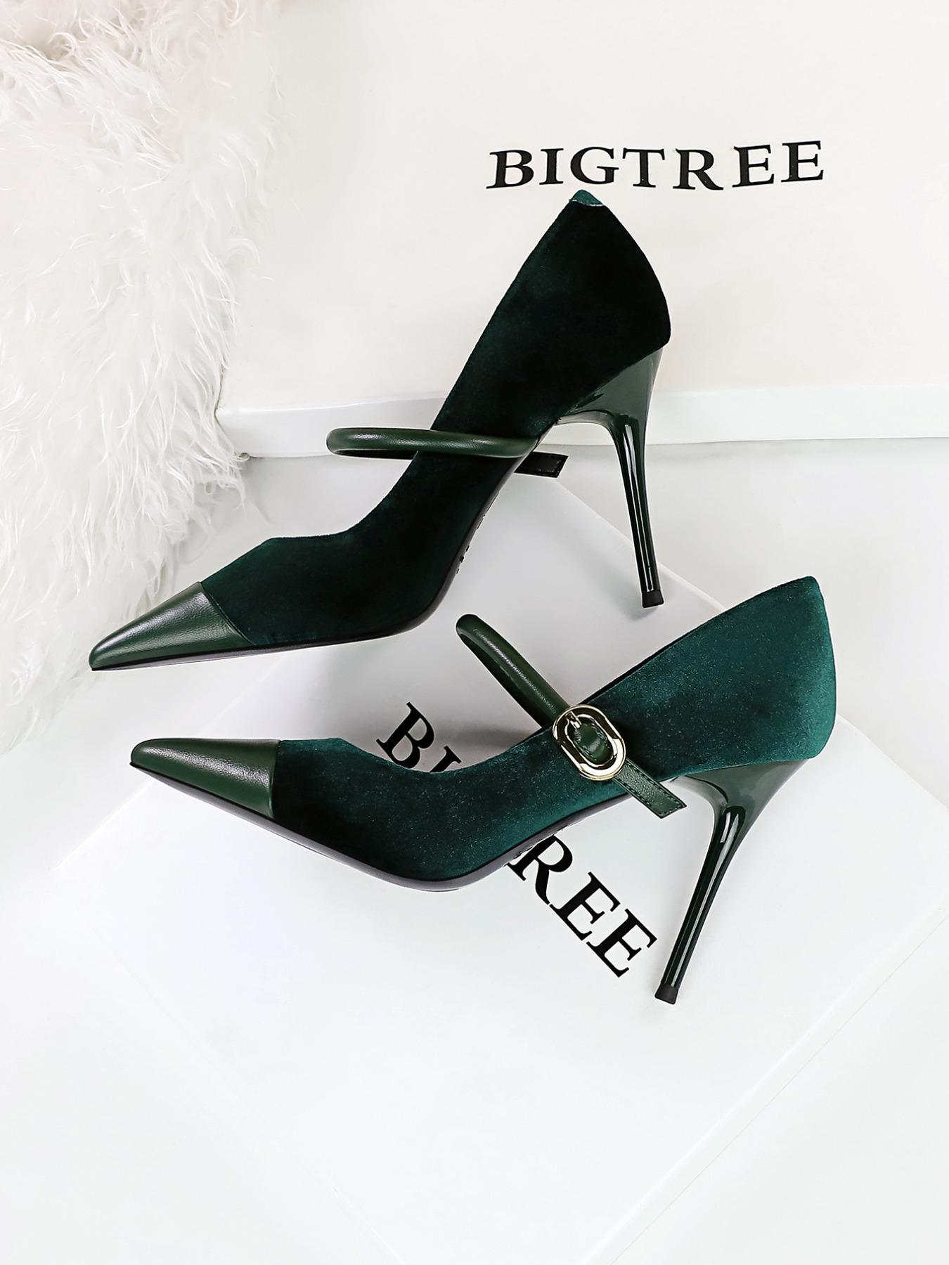 Women's Minimalist Temperament Solid Color Pointed Toe Stiletto Heeled Pumps, Elegant Buckle Design High Heels for Party, Fashionable Heels for Women, Party Holiday Shoes