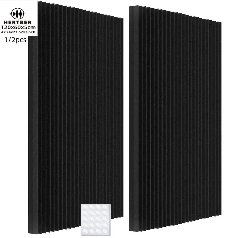 HERTBER Large Acoustic Foam Panel 120x60x5cm High Density Sound Insulation Foam with Adhesive Stickers for Studio Dance Room Home Theater