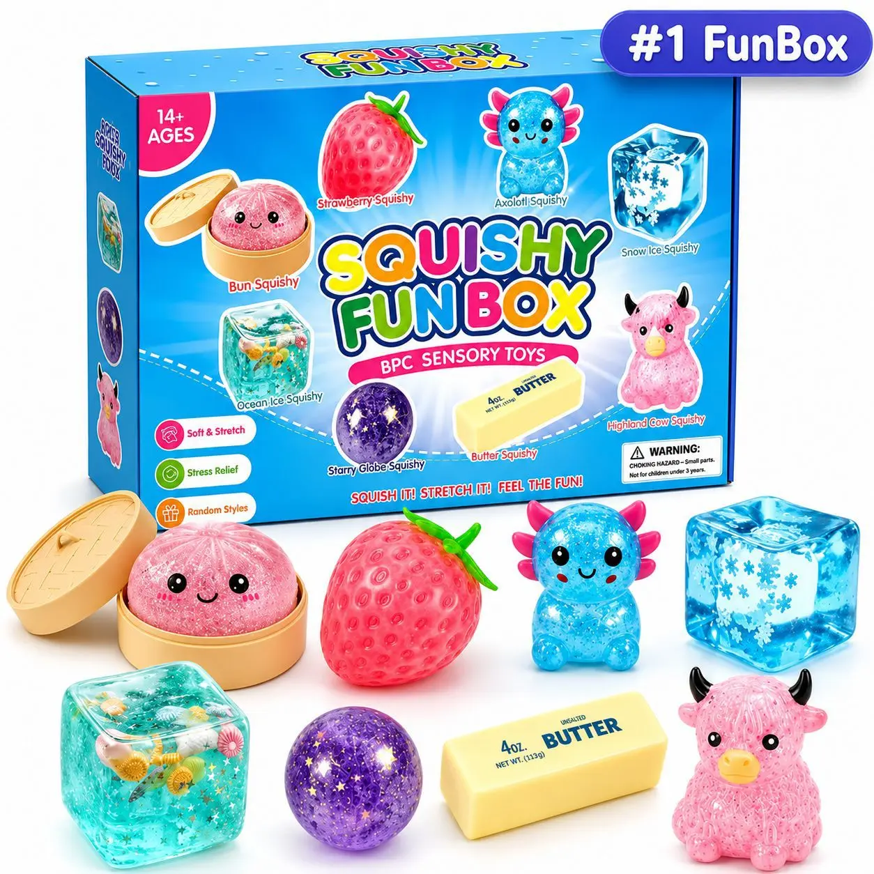 8 Pcs Malt Sugar Squishy Box, Slow-Rising Stress Relief Fidget Toys, Malleable Reusable Sensory Play Bundle, Assorted Styles for Party Favors & Anxiety Relief Gifts