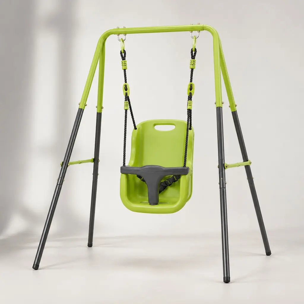 ARCH Indoor-Outdoor Portable Floor Baby Swing - Swings for Infants, Safety Seat, Ergonomic Full-Body Support, Metal Steel Frame, Black-Green, Compact Design, Washable Seat, Easy Assembly, Nursery Use, 6m-2Y, 14.33lb, 57.48 w x 37.00 d x 46.46 h in