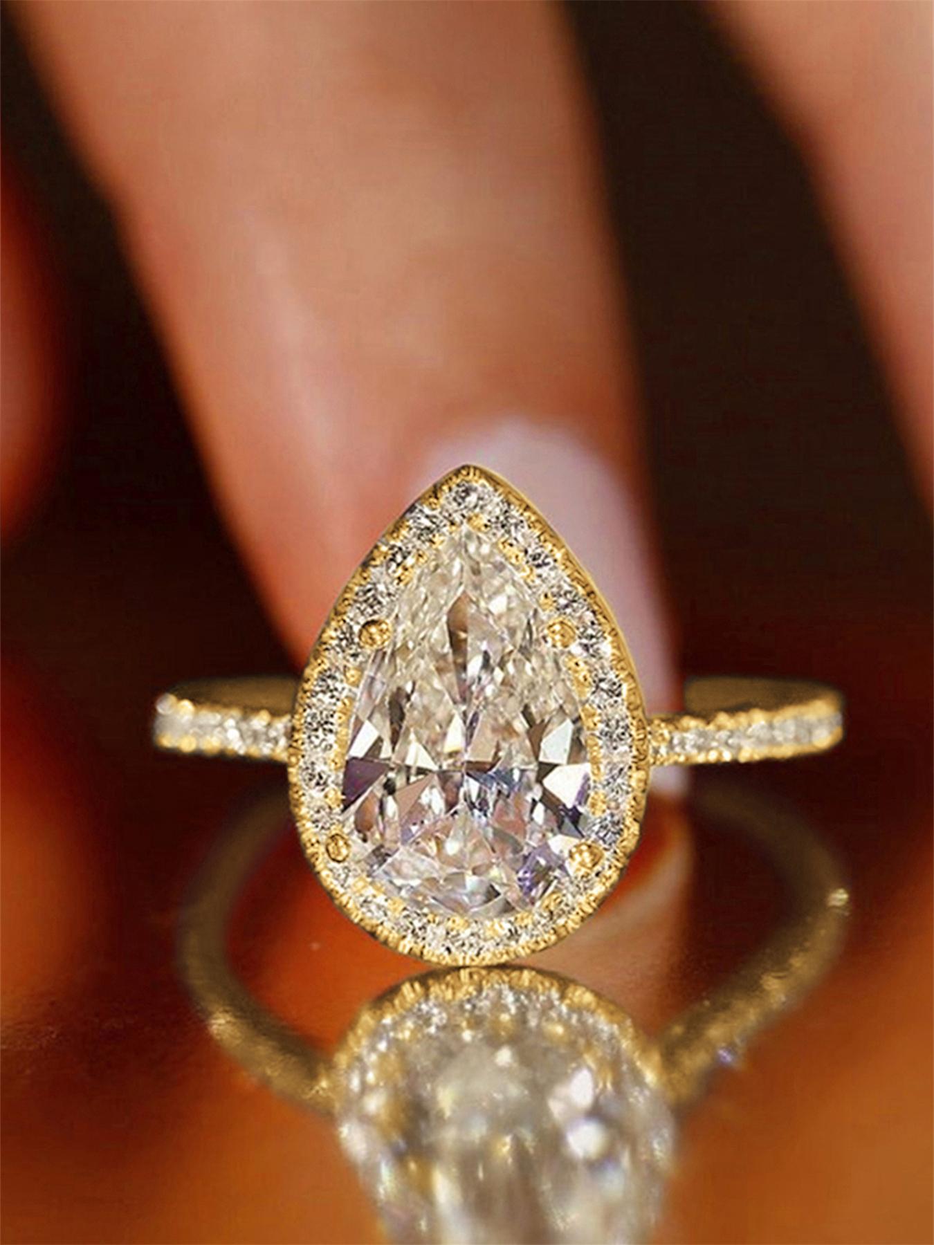 Elegant Water Drop Shaped Rhinestone Decorated Ring Perfect As Gift, Fashion Accessories for Wedding Party, Engagement Gift for Women