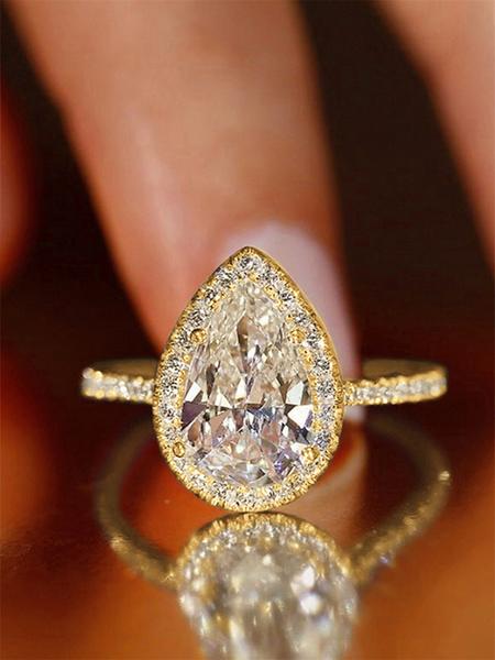 Elegant Water Drop Shaped Rhinestone Decorated Ring Perfect As Gift, Fashion Accessories for Wedding Party, Engagement Gift for Women