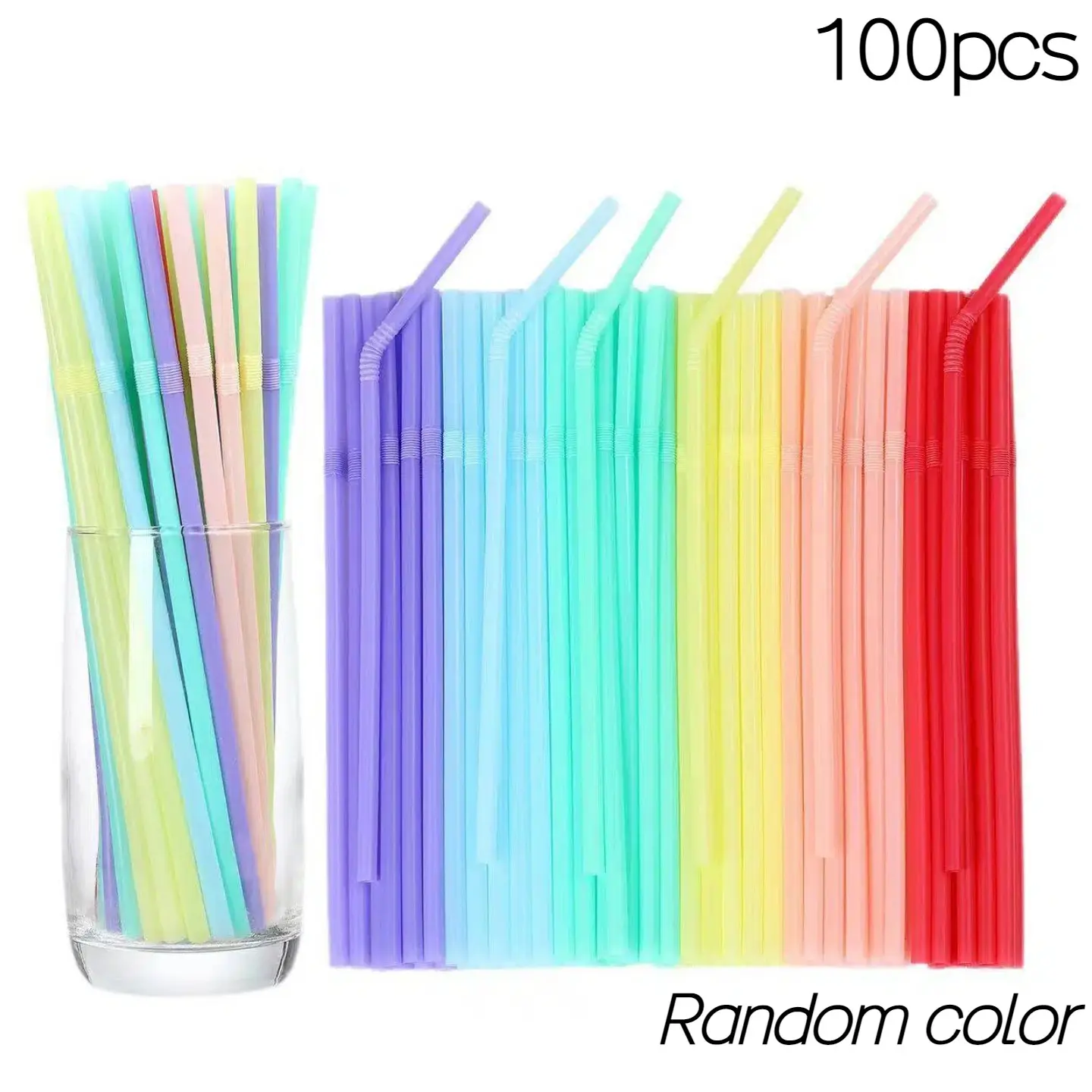100 Pcs Colorful Flexible Bendy Straws, 8.26" Long, 0.23" Diameter, BPA-Free, Ideal for Parties, Holidays, Home, Bar Decor