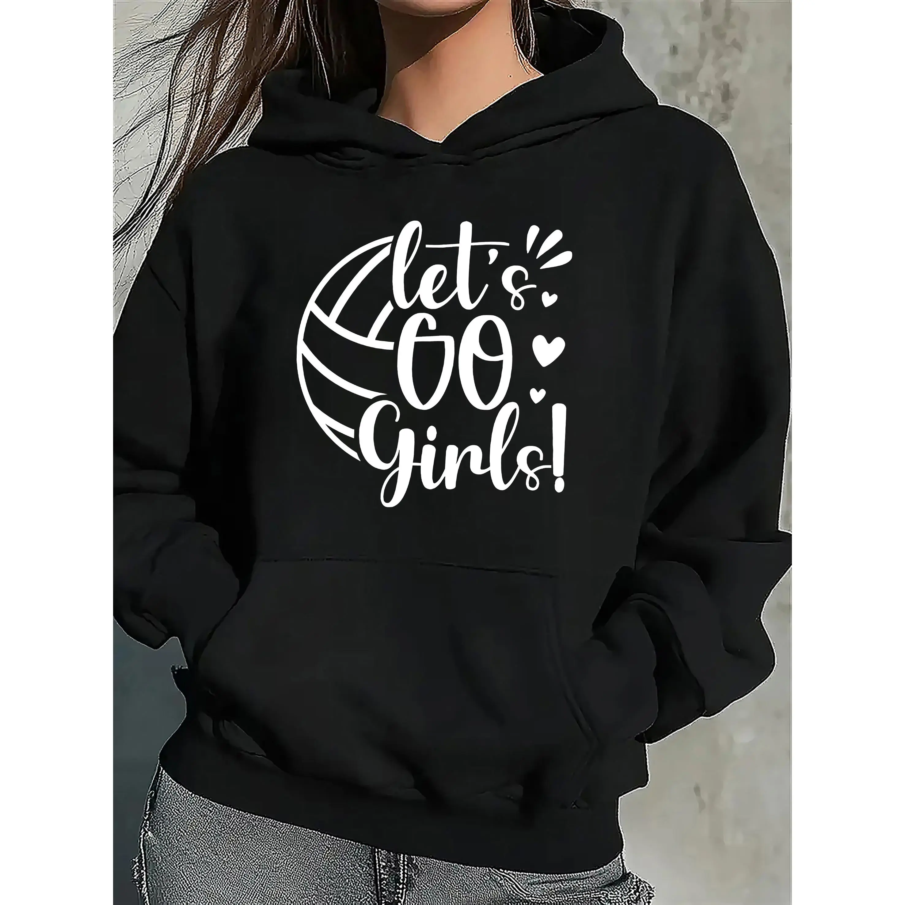 Women'S Volleyball Print Hoodie with Kangaroo Pocket, Casual Long Sleeve Hooded Sweatshirt, Ideal Gift for Friends- Geometric Pattern with Hood, Slight Stretch Material, Seasonless Style