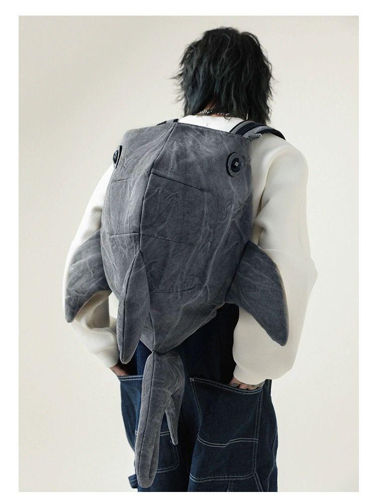 Y2K Funny Whale Shark Shape Backpack Durable Large Capacity Travel Bag Women Men Cute Outdoor Cartoon Knapsack Student Schoolbag