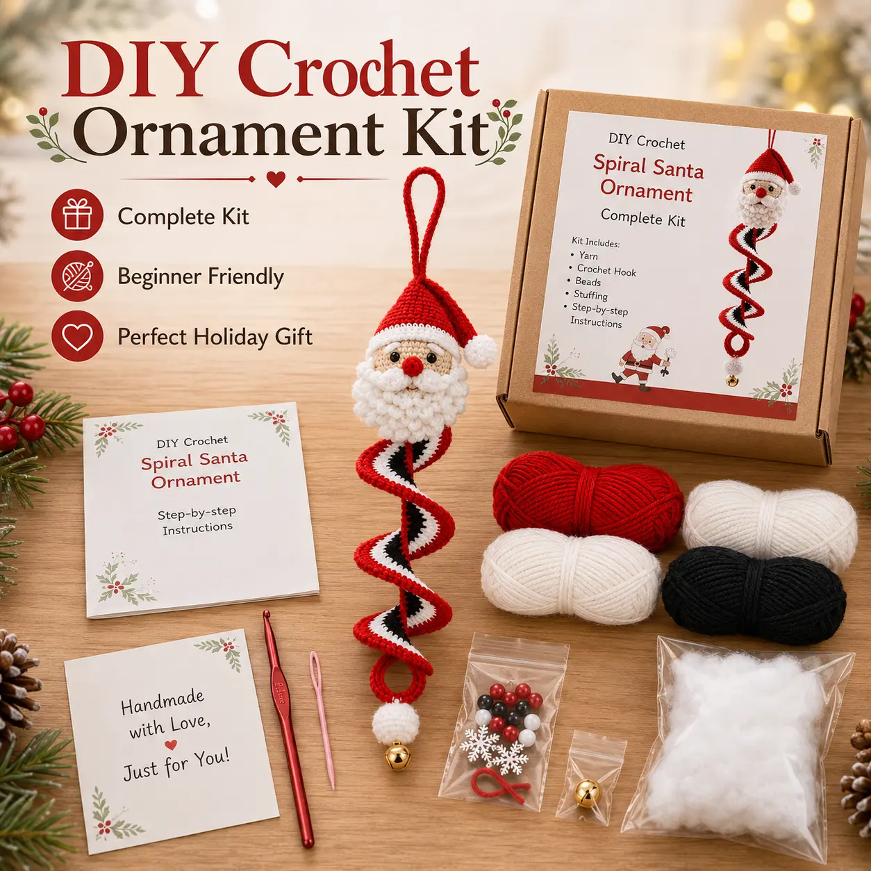 DIY Crochet Christmas Tree Kit, Handmade Knitting Ornament Craft Kit, Beginner Friendly Holiday DIY Project, Christmas Decoration Gift for Adults & Kids