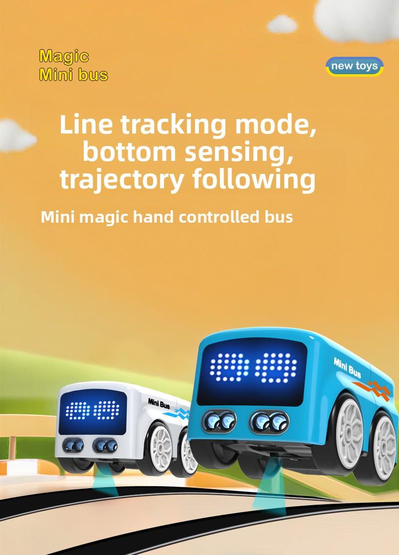Magic Gesture Control Mini Bus Toy Smart Obstacle Avoidance RC Car Hand Sensor Follow Toy Kids Interactive Desk Toy Mini Remote Control Car LED Face Expression Cute Robot Car Gift for Boys Girls Birthday Easter Gift