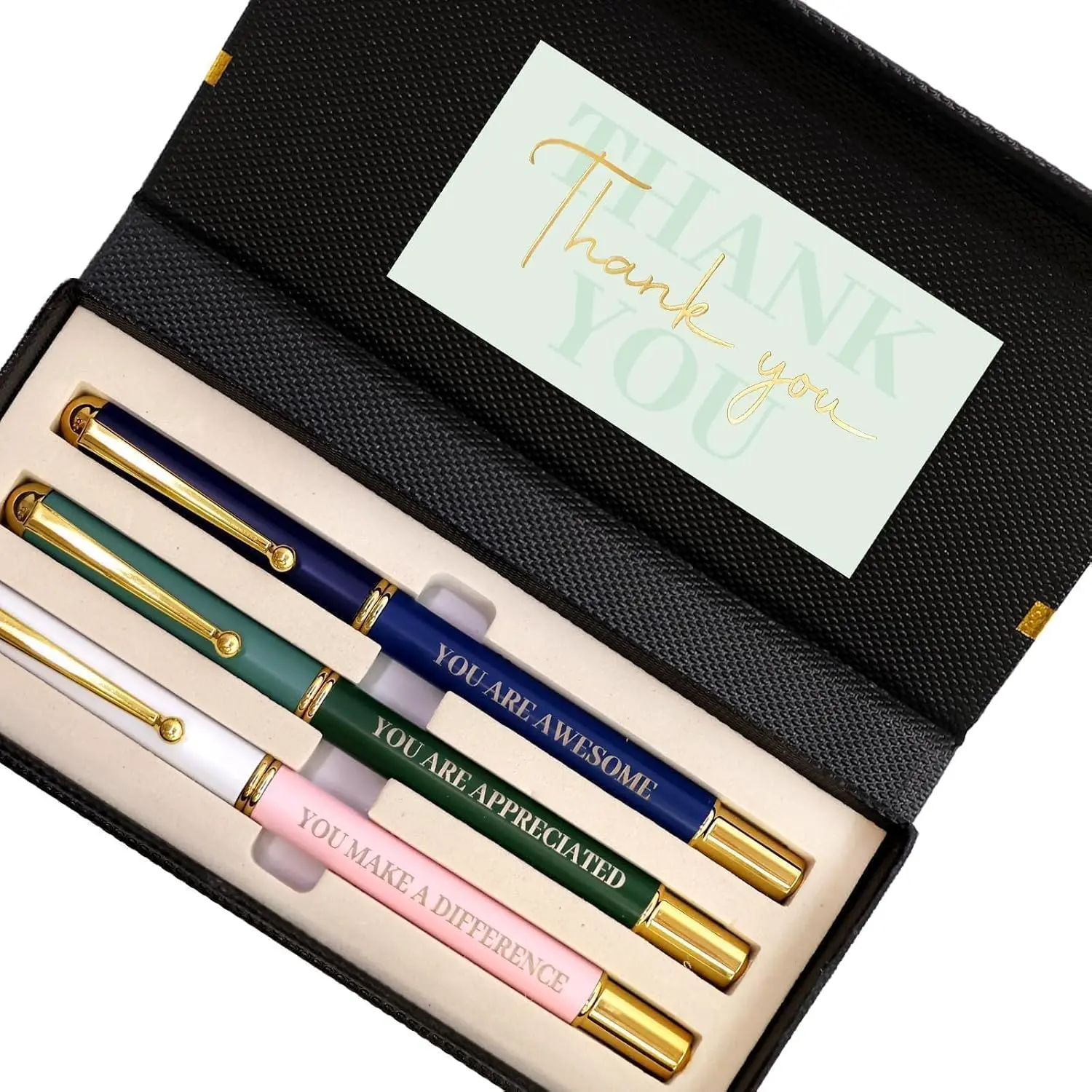Inspirational 3 Ballpoint Pen Set with Thank You Cards Appreciation  for Teachers Employees Coworkers Birthday Office