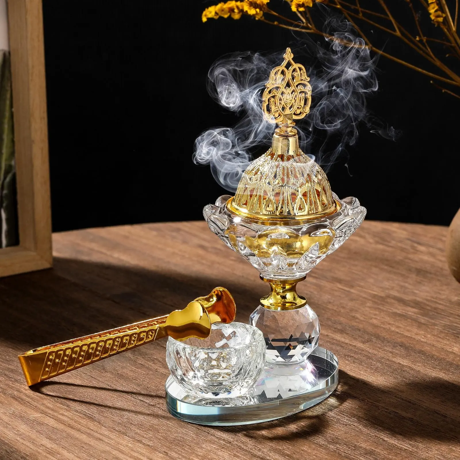 Middle Eastern Crystal Scented Incense Burner Set, Transparent Glass Candle Holder, Arabic Home Decor, Home Fragrance Products, Party Atmosphere, Charcoal Clip Included, Fragrance