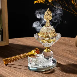Middle Eastern Crystal Incense Burner Set, Transparent Glass Candle Holder, Arabic Home Decor, Party Atmosphere, Charcoal Clip Included