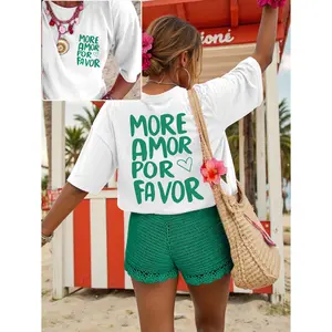 Women's Spanish "MORE AMOR POR FAVOR" Inspired Casual T-shirt, Meaning "Please Give Me More Love" Graphic, Love Heart - Double Sided More Amor Por Favor Green Spanish Love Heart Retro Beach Graphic Tee,vintage shirts