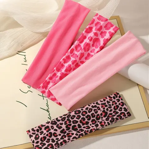 4-Piece Y2K Leopard Print for Women, Non-Slip Sweatproof Hair Bands for Running, Fitness, Makeup and Daily Wear, Workout Headbands