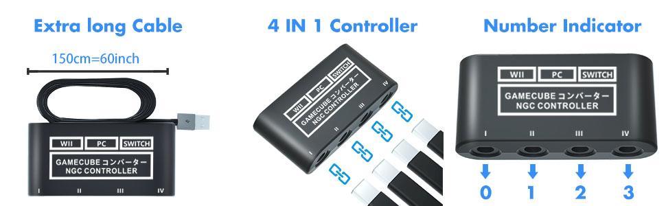 Adapter for Nintendo Switch Gamecube Controller Adapter and Wii U and PC, Super Smash Bros Retro Gamecube Controller Adapter Support Turbo and Vibration Features with 180cm USB Cable