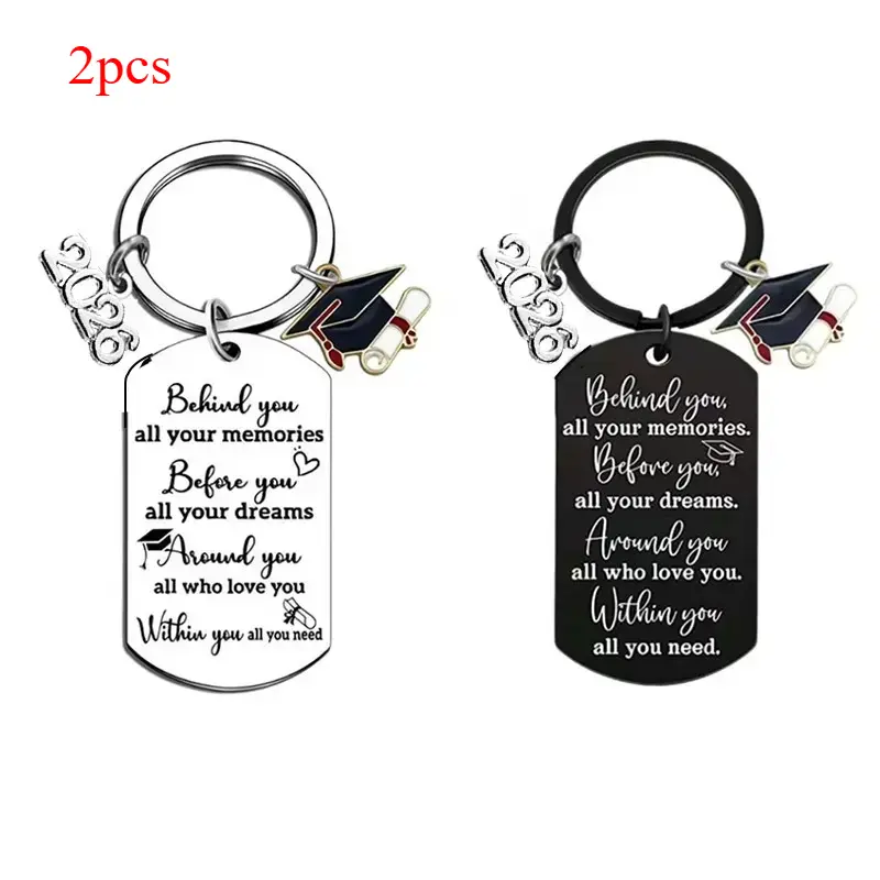 Unisex Engraved Inspirational Quote Keychains - 2pcs Glass Mirror Keyrings with Engraved Message, Graduation Party Favors Gifts