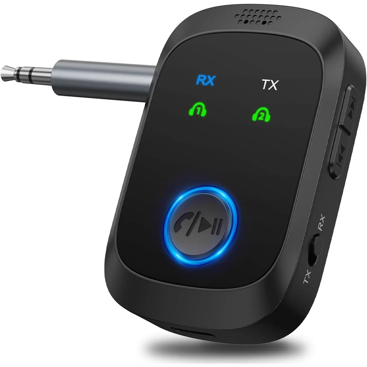 5.4 Transmitter Receiver, 2-in-1  Audio Adapter Supports 2 Headphones, Hands-Free Calls, 11.5H RX/10H TX, 3.5mm  AUX Adapter for  Airplane Speakers TV Travel