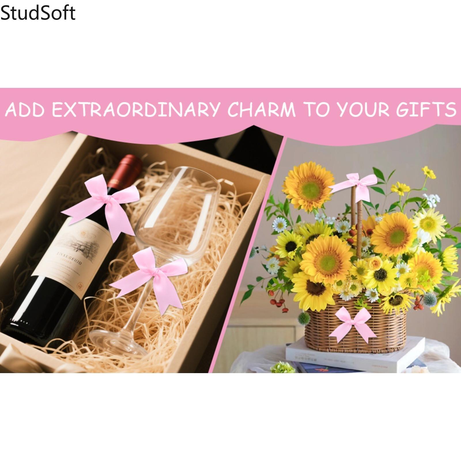 50 Pack Pink Satin Ribbon Bows, Self-Adhesive Mini Gift Bows Set for DIY Crafts Gift Wrapping