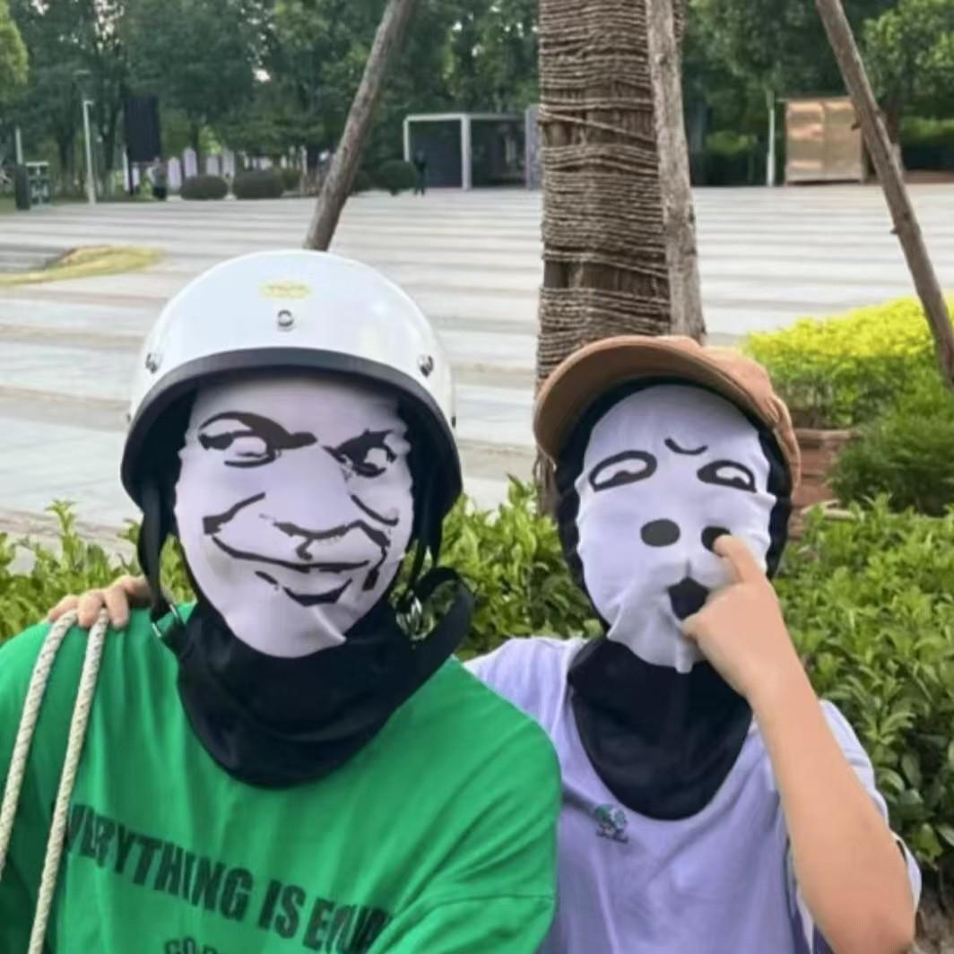 Popular funny hood mask tricky funny face big head dragon picture expression bag hood cycling mask breathable