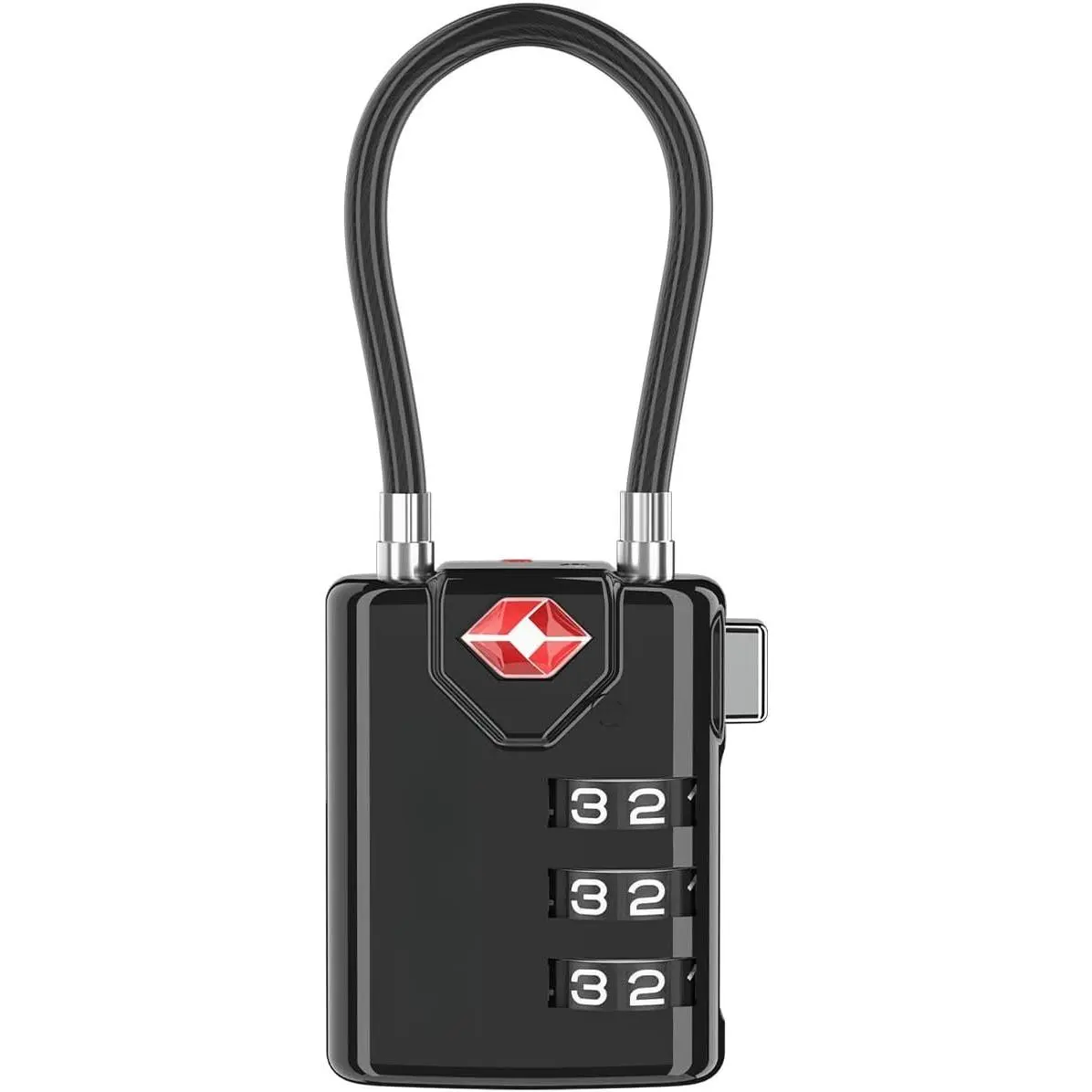 TSA Approved Luggage Locks, Combination  Locks 1 Pack, Black | Search Alert shows TSA key access; resettable 3-digit code and flexible braided steel  for suitcases and backpacks.