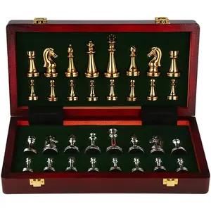Portable Wooden Box with Alloy Pieces, 11Inch Large Deluxe Metal Chess Set, Folding Board, Ideal for Adults