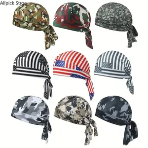 9-Pack Cooling Durags for Men – Sweat-Wicking Breathable Skull Caps, Camouflage & American Flag Designs, Motorcycle Running Outdoor Gear
