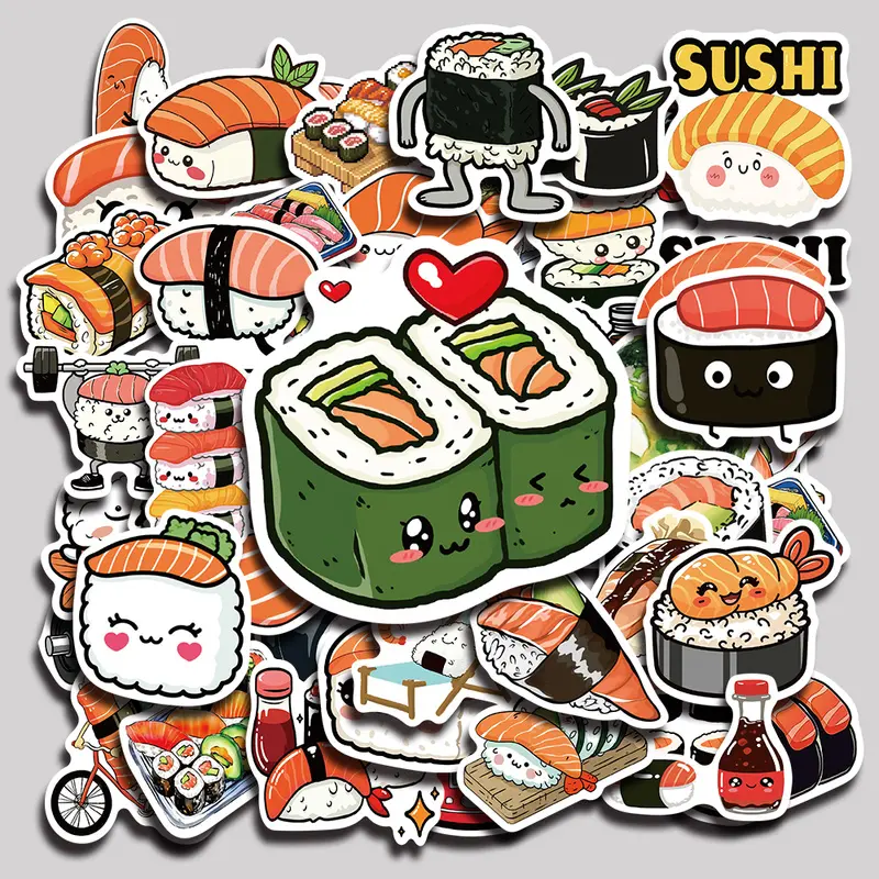 50PCS Sushi Aesthetic Vinyl Stickers Pack for Laptop Water Bottle Phone Case Skateboard Journal Scrapbook DIY Decoration