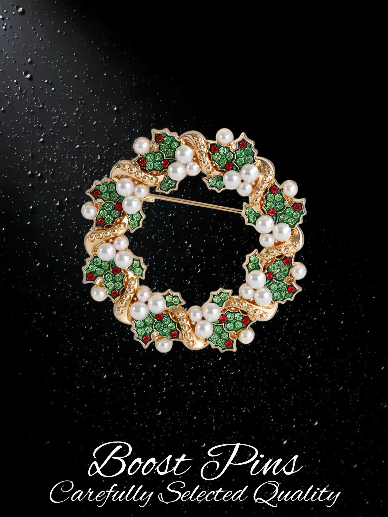 Christmas brooch wreath and cute Santa Claus, decorated with white faux pearls and sparkling rhinestones, festive holiday brooch, exquisite women's clothing accessory, suitable for coats, an ideal Christmas gift for holiday parties and everyday wear