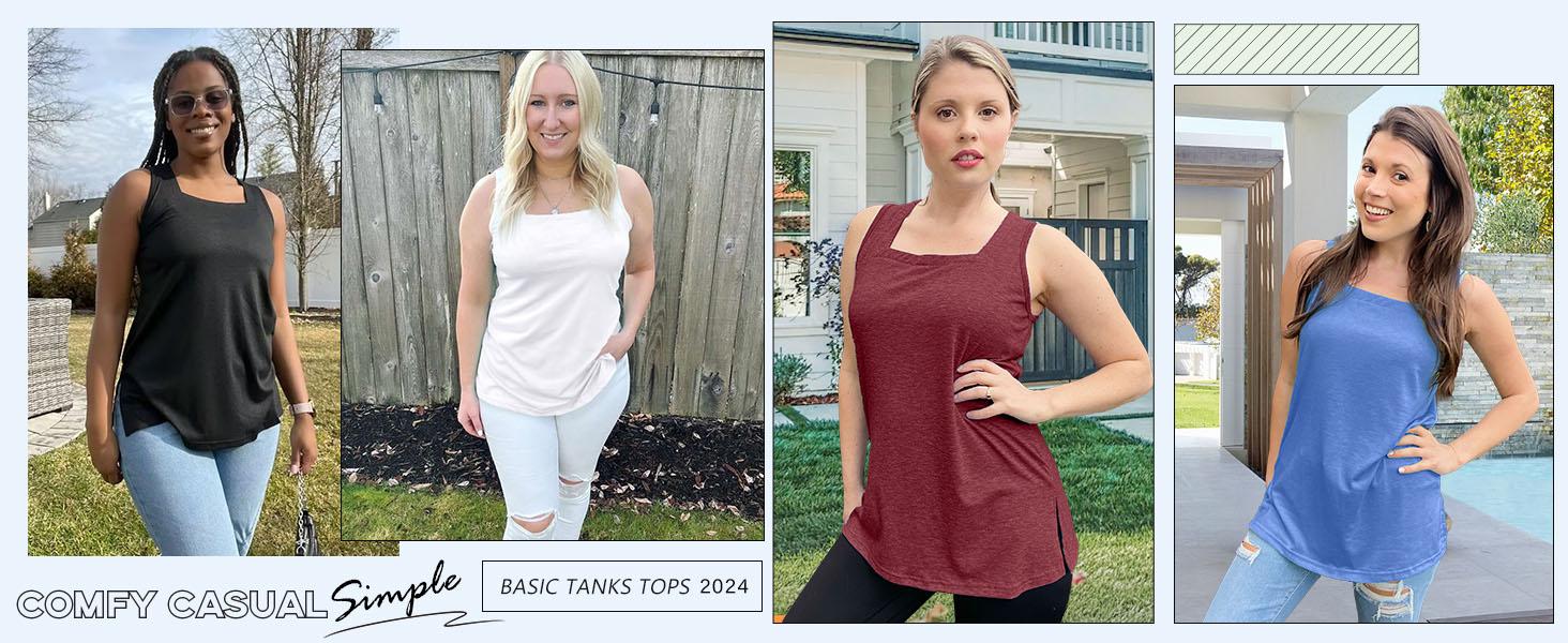 WIHOLL Summer Tank Tops for Women Square Neck Loose Fit Casual Fashion Flowy Sleeveless