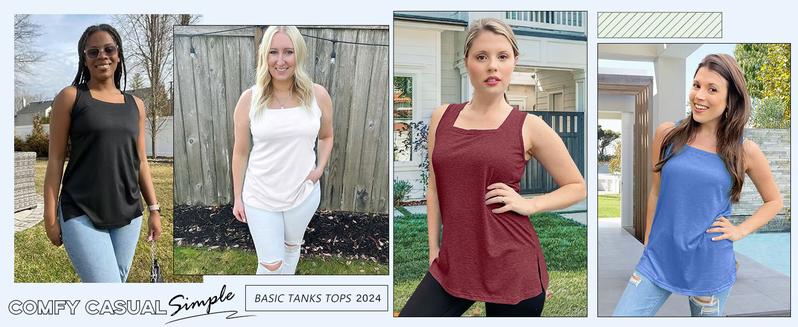 WIHOLL Summer Tank Tops for Women Square Neck Loose Fit Casual Fashion Flowy Sleeveless