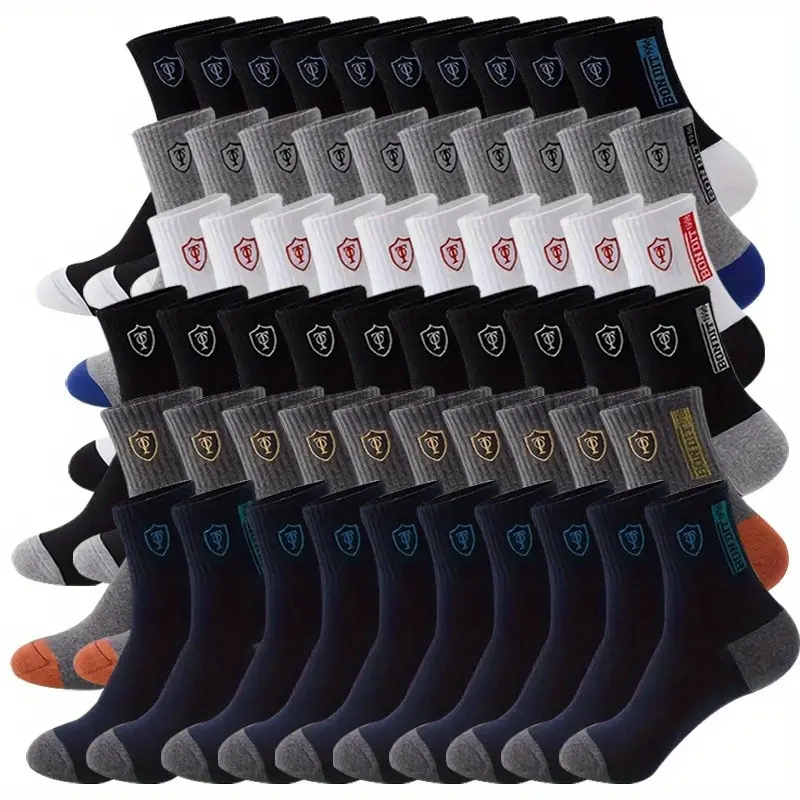 Men's 20-Pair Mid-Calf Breathable Quick Dry Sports Socks, Moisture-Wicking, Style Sports Socks for Running, Gym, Daily Wear Training, Breathable Sports Socks, Outdoor Sports Socks