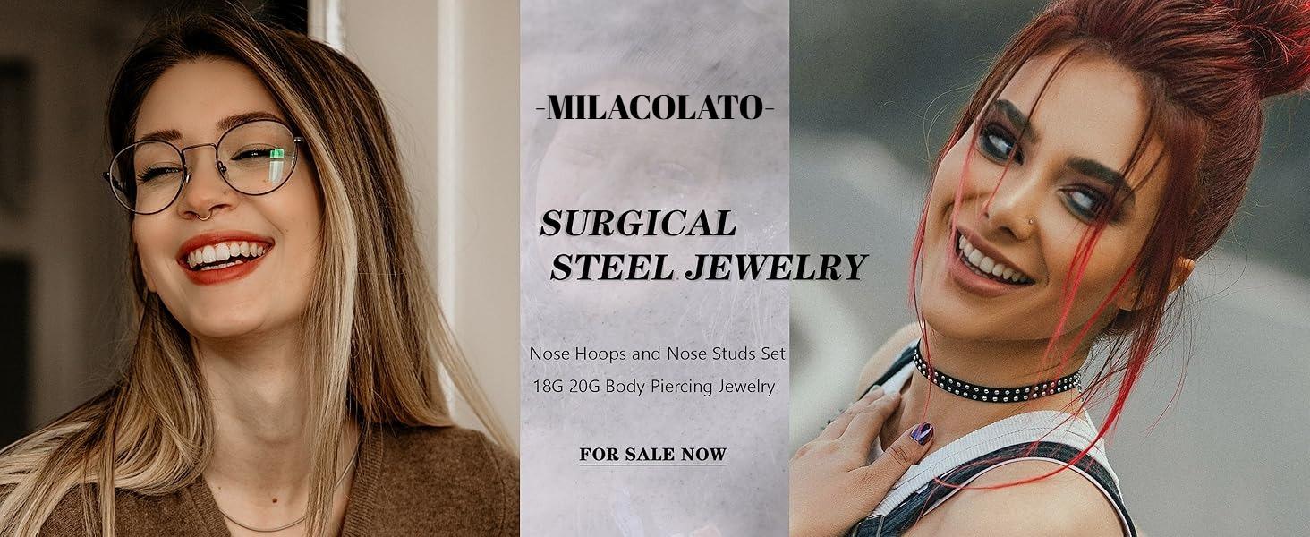 Milacolato 18Pcs Nose Rings Studs - 316L Surgical Steel 14K Plated Gold Nose Studs Double Hoop Nose Ring for Women Men 18G/20G Nose Rings Stud Hypoallergenic Nose/Body Piercing Jewelry 1.5mm 2mm 2.5mm 3mm CZ
